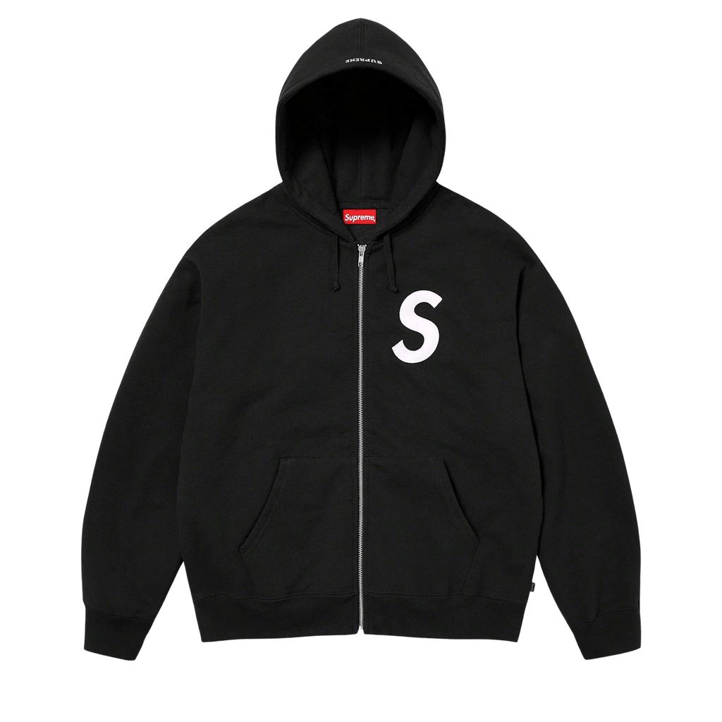 Supreme S Logo Zip Up Hooded Sweatshirt Black Kick Game