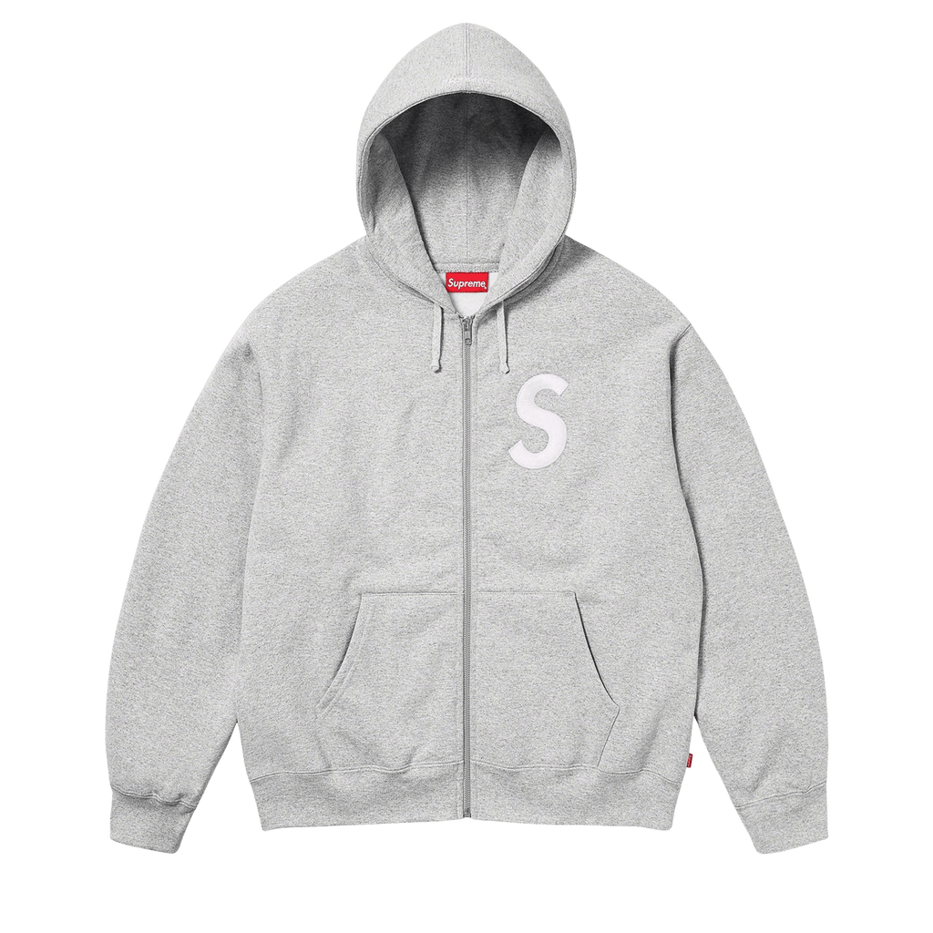 Supreme S Logo Zip Up Hooded Sweatshirt Heather Grey Kick Game
