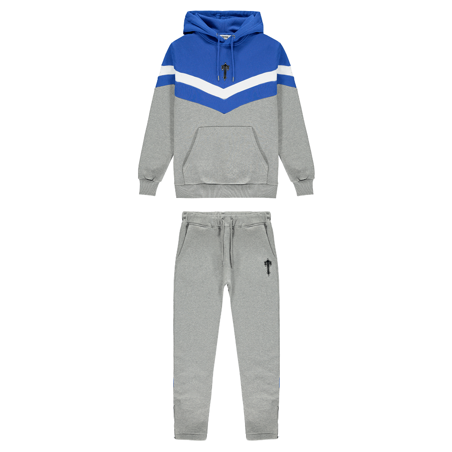 Trapstar V Stripe Hoodie Tracksuit - Cobalt Blue/Marl Grey/White - Kick Game