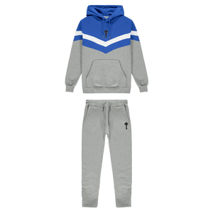 Trapstar V Stripe Hoodie Tracksuit - Cobalt Blue/Marl Grey/White